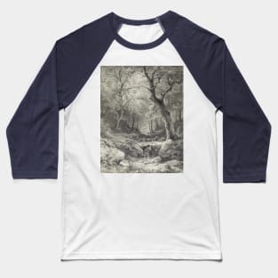 Forest Scene Pencil Illustration Baseball T-Shirt